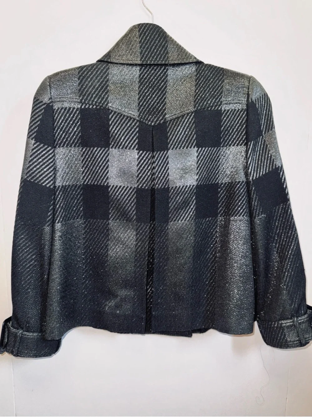 Burberry London Metallic Black & Gray Plaid Double-Breasted Jacket Blazer Coat - Picture 3 of 11